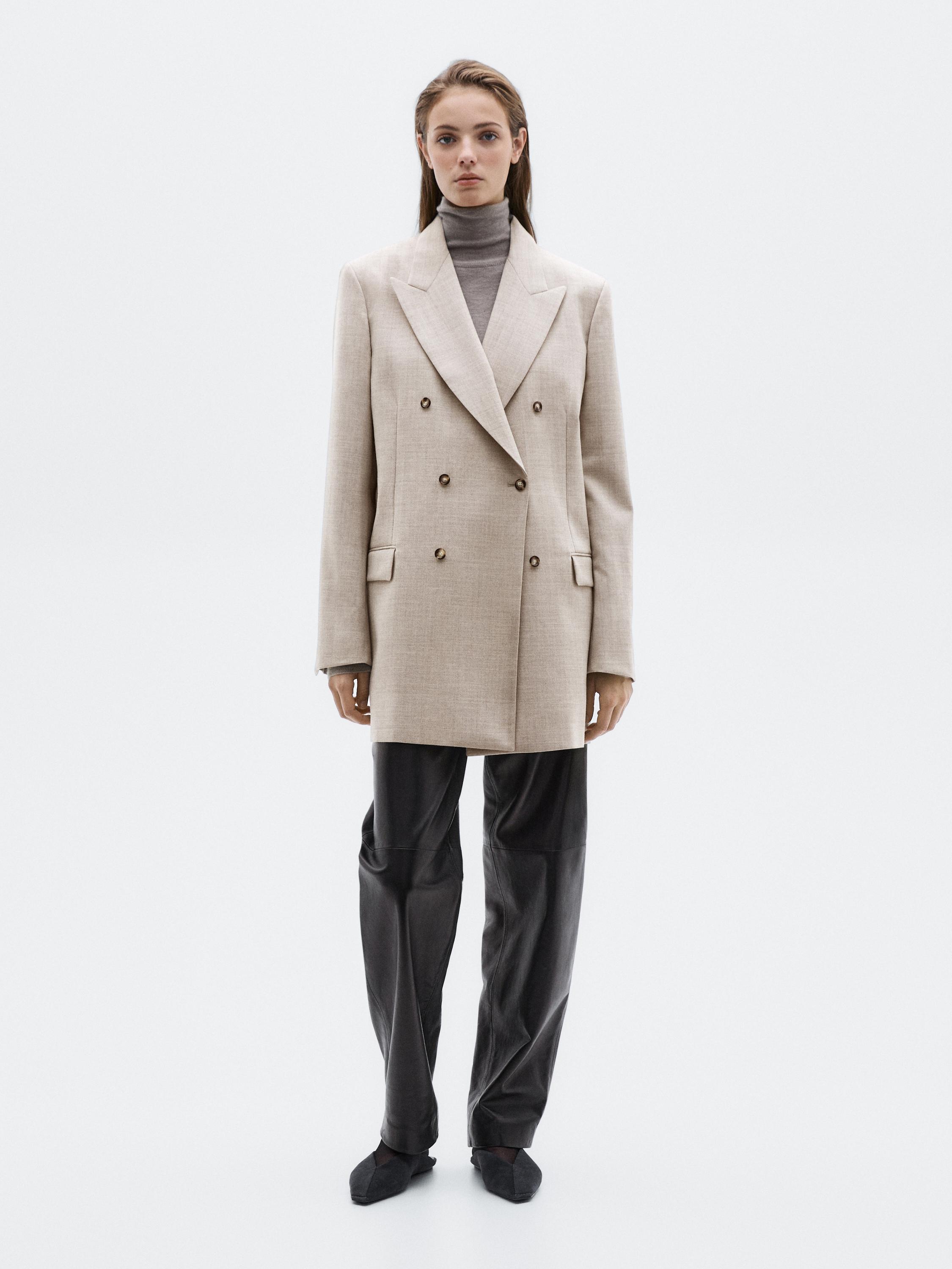 Blazer long croisé 100 % laine